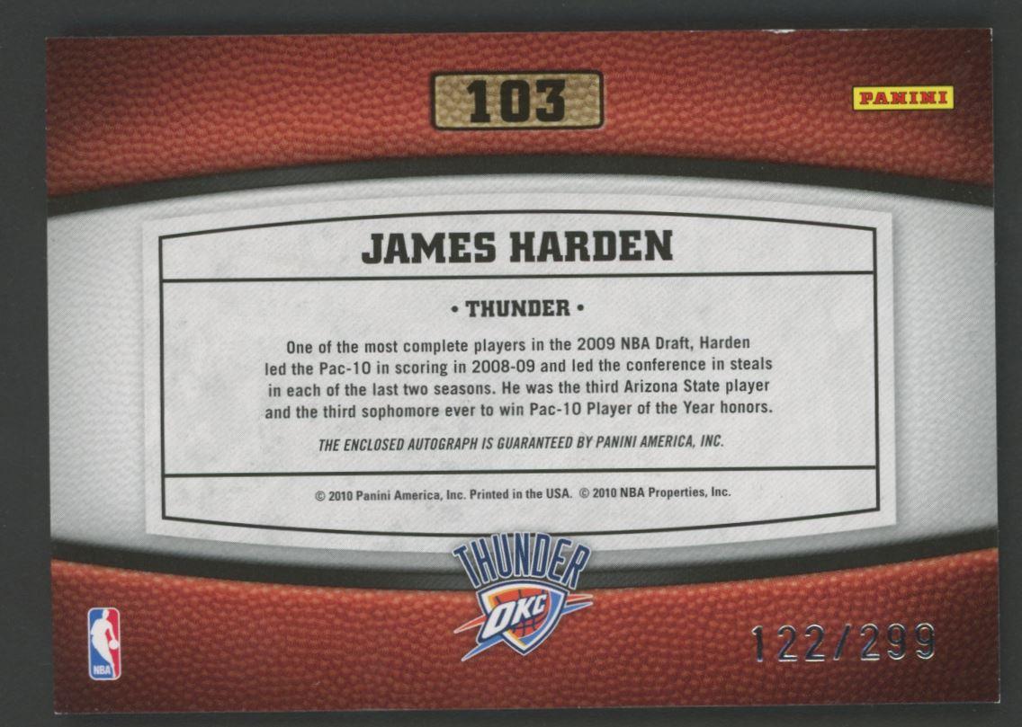 James Harden 2009-10 Timeless Trasures Rookie Recruits Autographs #103 #122/299 RC at PristineAuction.com James Harden 2009-10 Timeless Trasures Rookie Recruits Autographs #103 #122/299 RC at PristineAuction.com