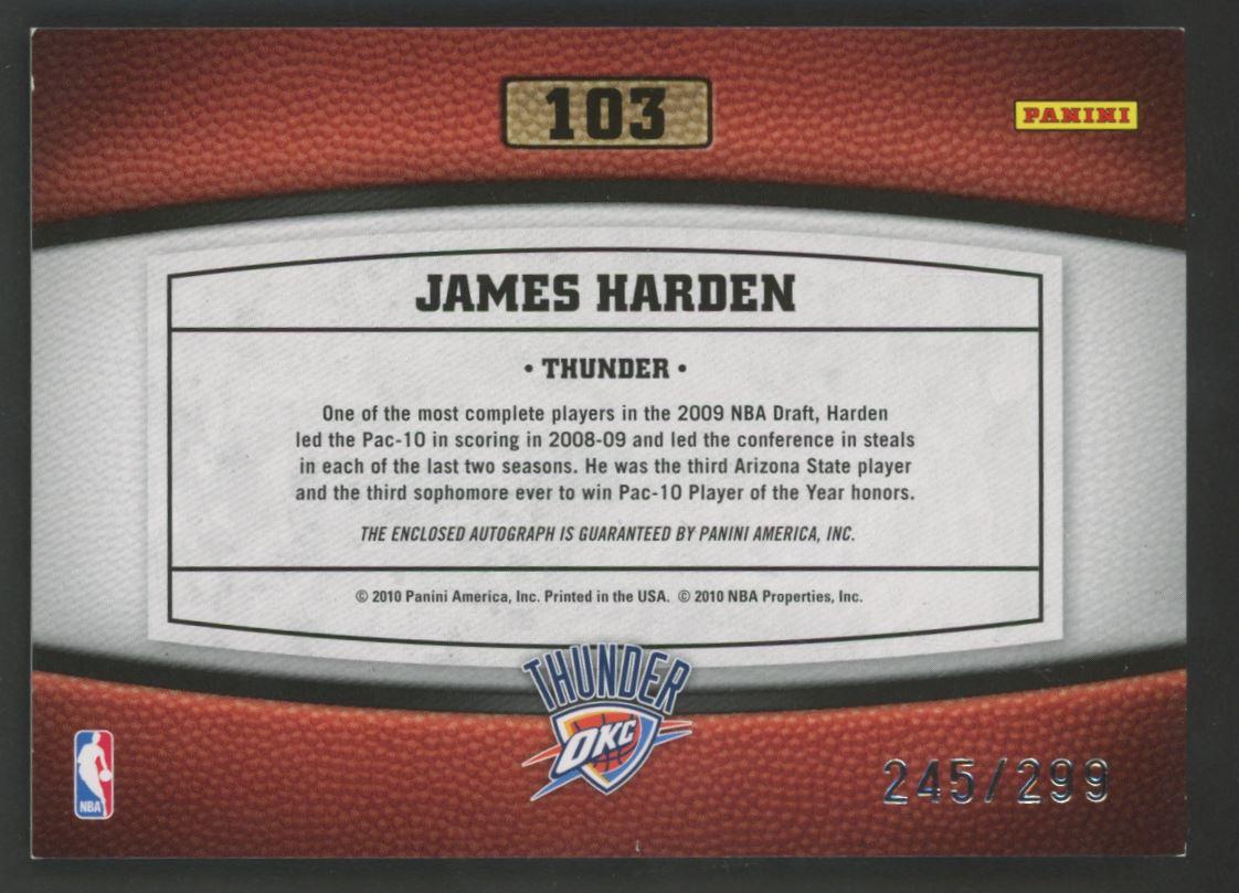 James Harden 2009-10 Timeless Trasures Rookie Recruits Autographs #103 #245/299 RC at PristineAuction.com James Harden 2009-10 Timeless Trasures Rookie Recruits Autographs #103 #245/299 RC at PristineAuction.com