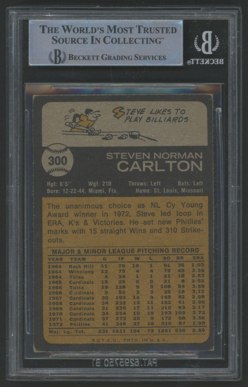 Steve Carlton Signed 1973 Topps #300 (BGS) at PristineAuction.com Steve Carlton Signed 1973 Topps #300 (BGS) at PristineAuction.com