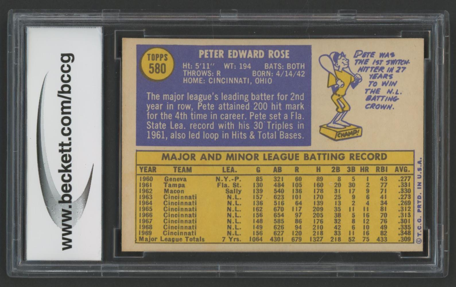 Pete Rose 1970 Topps #580 (BCCG 8) at PristineAuction.com Pete Rose 1970 Topps #580 (BCCG 8) at PristineAuction.com