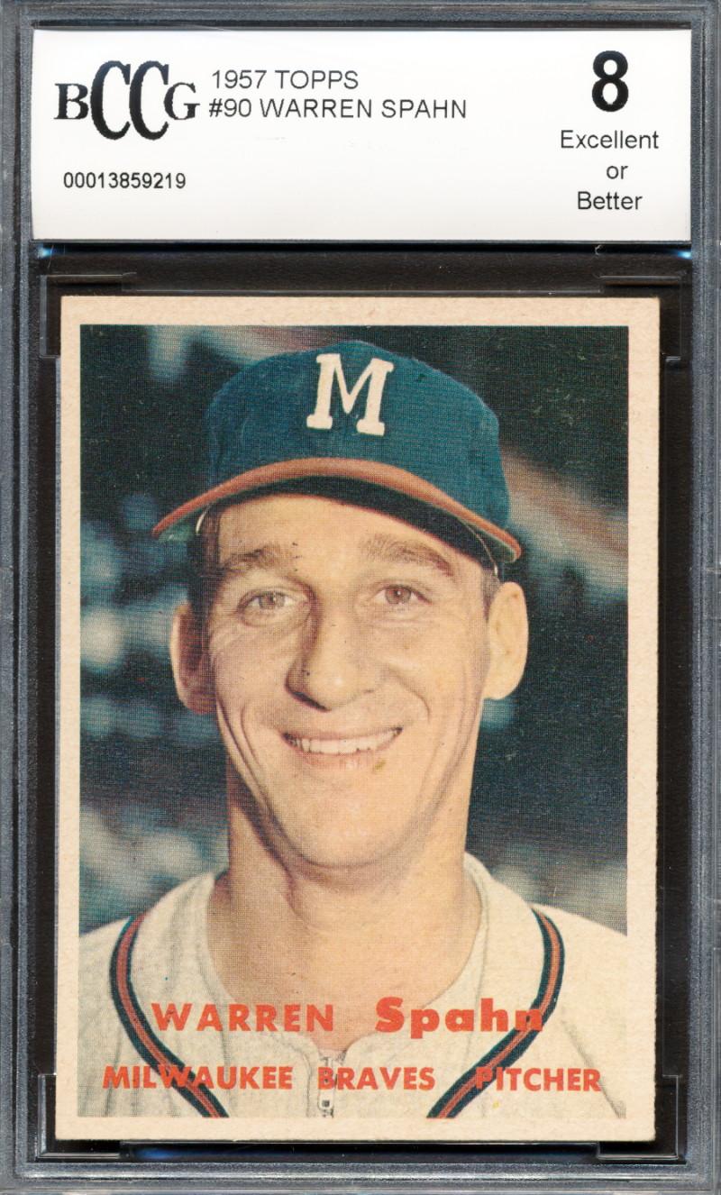 Warren Spahn 1957 Topps #90 (BCCG 8) at PristineAuction.com Warren Spahn 1957 Topps #90 (BCCG 8) at PristineAuction.com