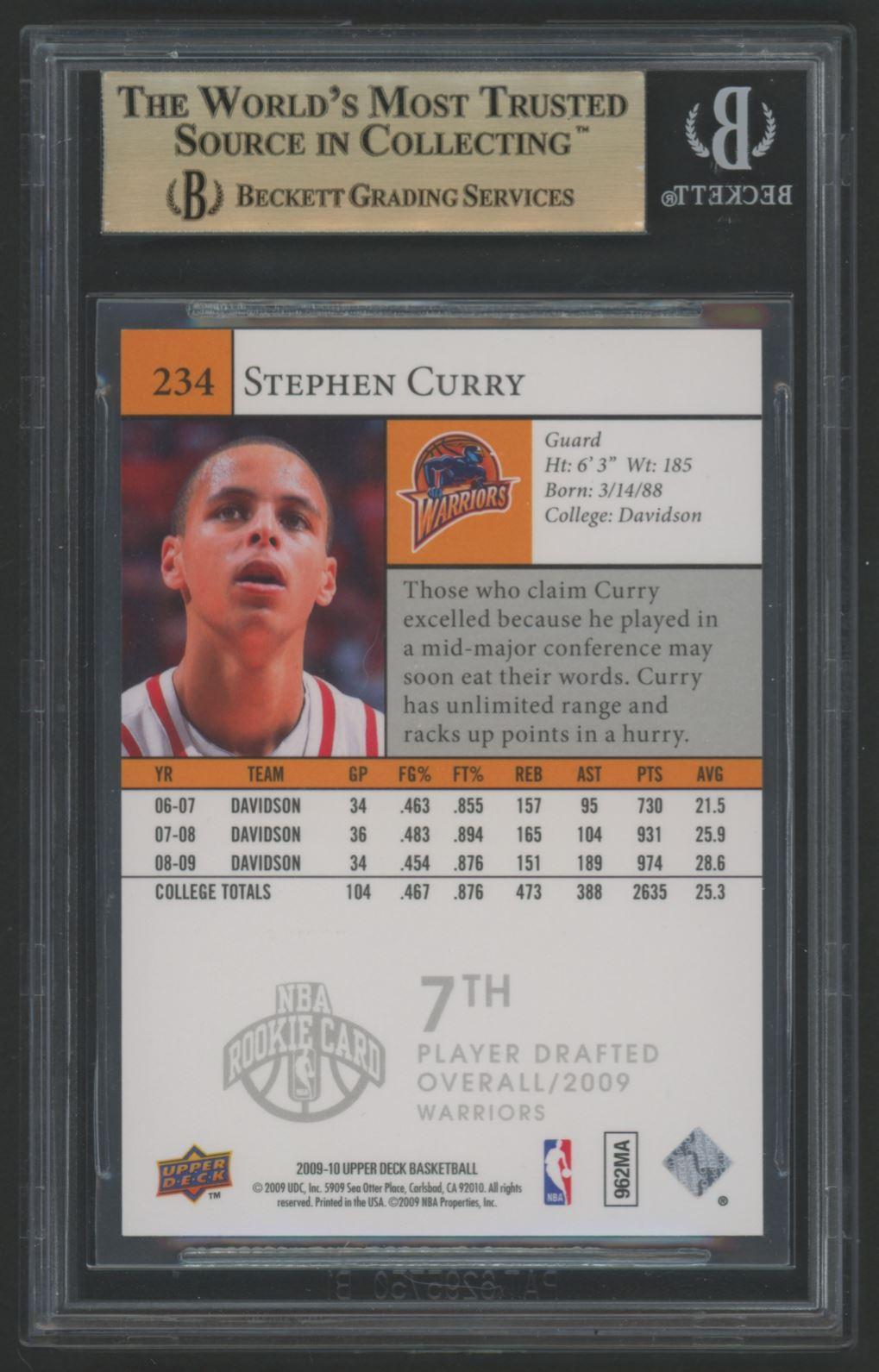 Stephen Curry 2009-10 Upper Deck SP #234 RC (BGS 9.5) at PristineAuction.com Stephen Curry 2009-10 Upper Deck SP #234 RC (BGS 9.5) at PristineAuction.com