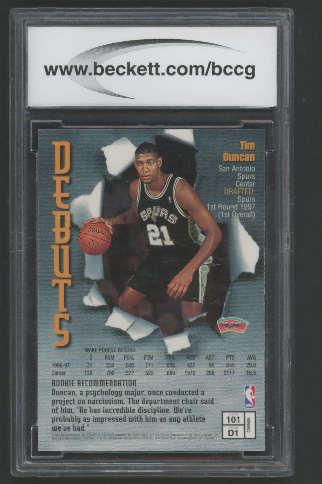 Tim Duncan 1997-98 Finest #101 RC (BCCG 10) at PristineAuction.com Tim Duncan 1997-98 Finest #101 RC (BCCG 10) at PristineAuction.com
