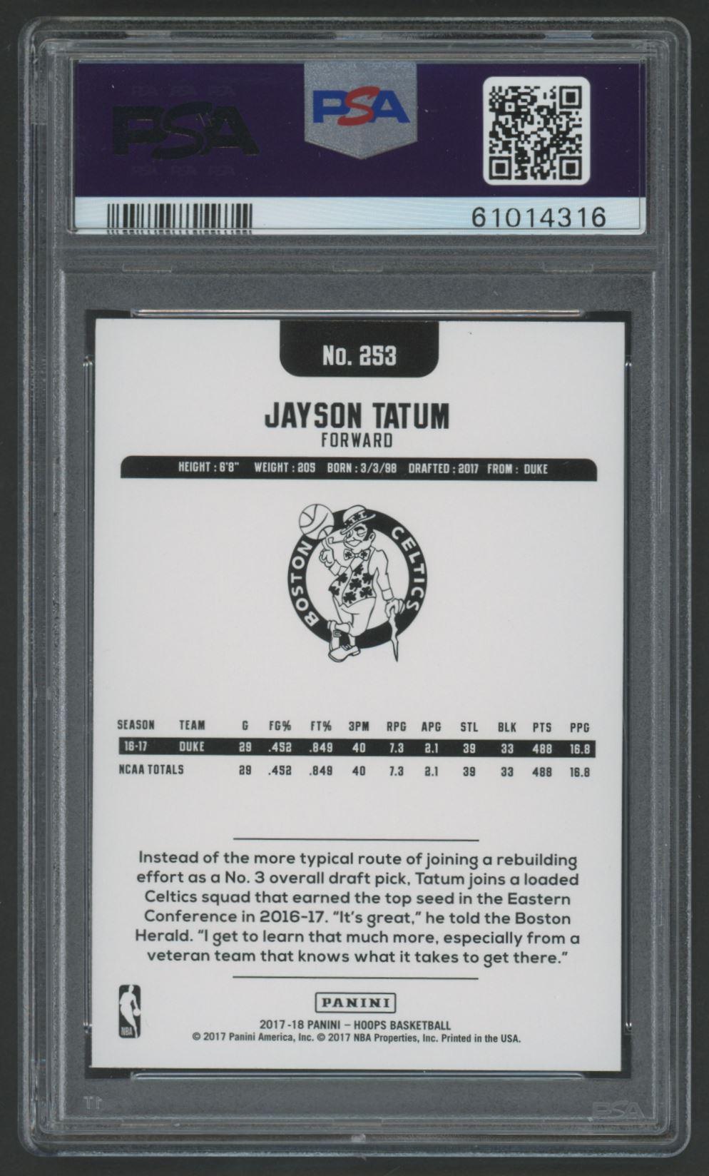 Jayson Tatum 2017 Hoops #253 (PSA 10) at PristineAuction.com Jayson Tatum 2017 Hoops #253 (PSA 10) at PristineAuction.com