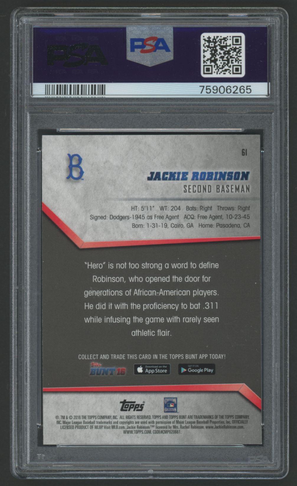 Jackie Robinson 2016 Topps Bunt #61 (PSA 10) at PristineAuction.com Jackie Robinson 2016 Topps Bunt #61 (PSA 10) at PristineAuction.com