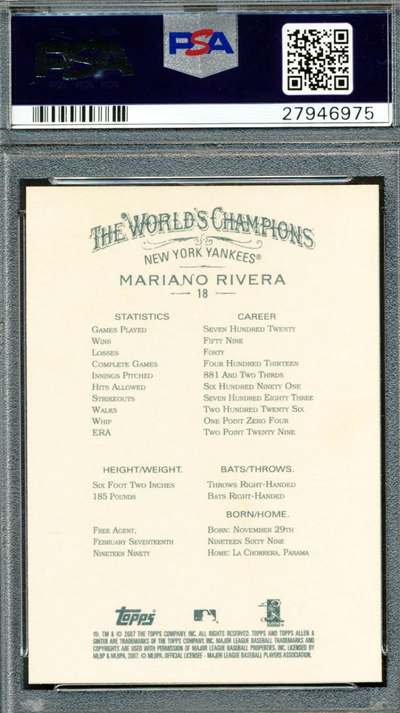 Mariano Rivera Signed 2007 Topps Allen & Ginter #18 (PSA) at PristineAuction.com Mariano Rivera Signed 2007 Topps Allen & Ginter #18 (PSA) at PristineAuction.com