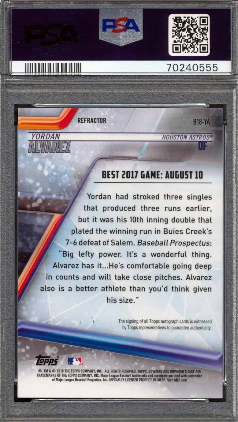 Yordan Alvarez 2018 Bowman's Best Best of '18 Autographs Refractors #B18YA (PSA 9) at PristineAuction.com Yordan Alvarez 2018 Bowman's Best Best of '18 Autographs Refractors #B18YA (PSA 9) at PristineAuction.com