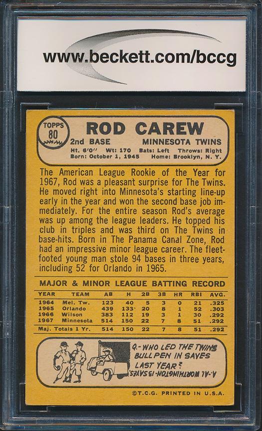 Rod Carew 1968 Topps #80 (BCCG 8) at PristineAuction.com Rod Carew 1968 Topps #80 (BCCG 8) at PristineAuction.com