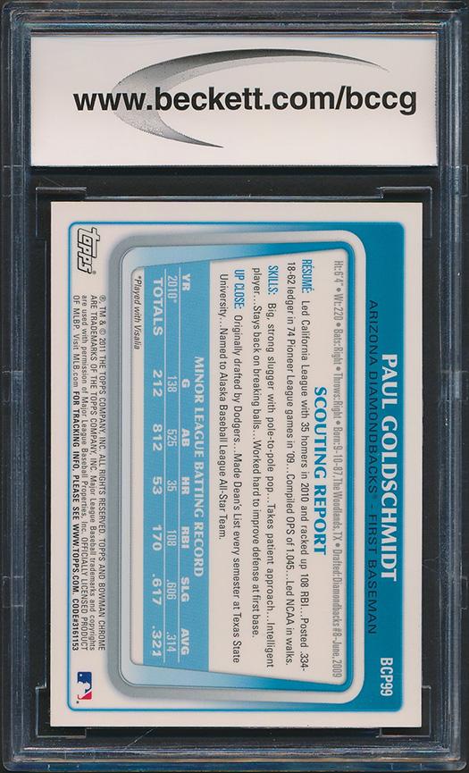 Paul Goldschmidt 2011 Bowman Chrome Prospect Autographs #BCP99 (BCCG 10) at PristineAuction.com Paul Goldschmidt 2011 Bowman Chrome Prospect Autographs #BCP99 (BCCG 10) at PristineAuction.com