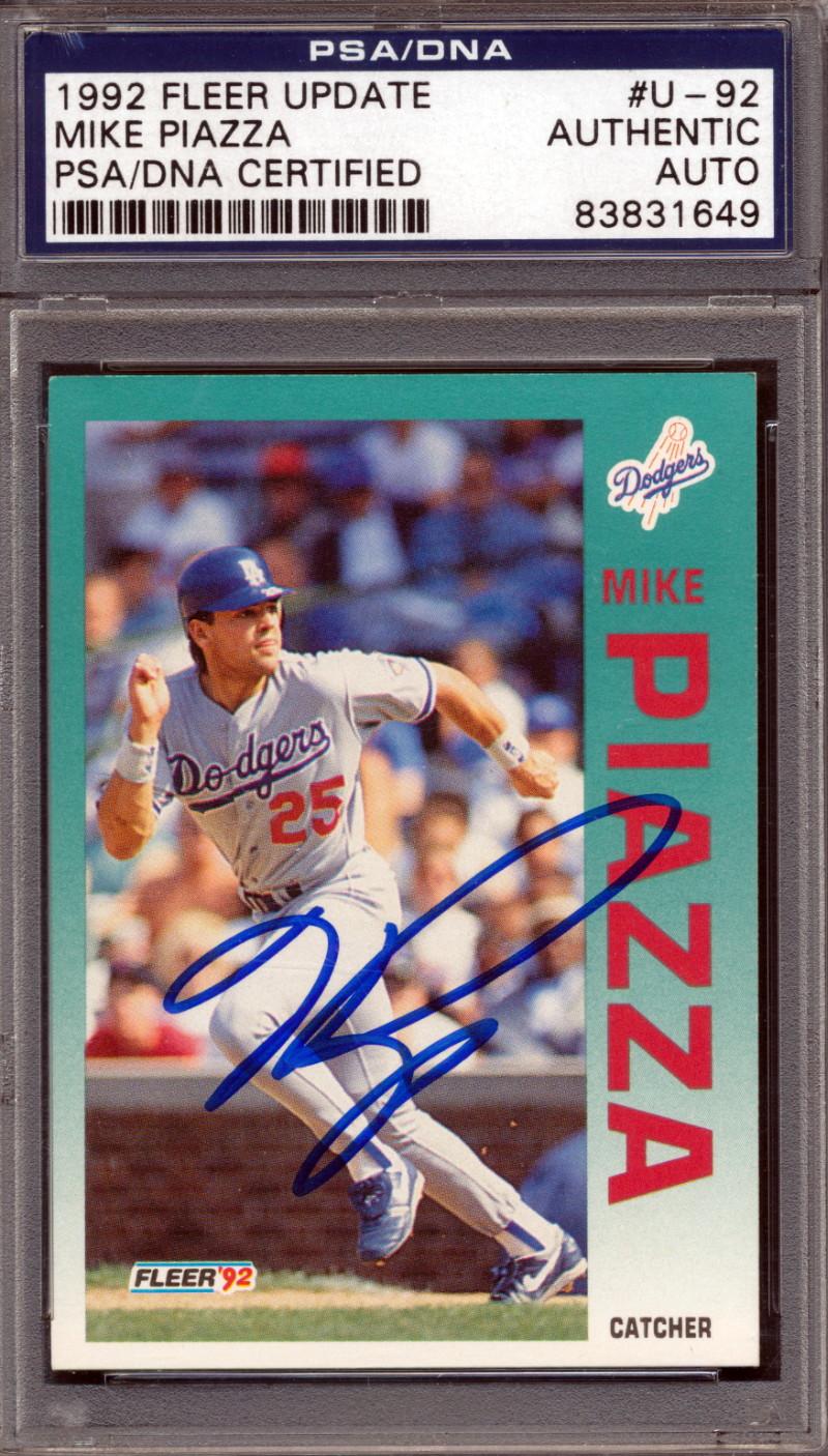 Mike Piazza Signed 1992 Fleer Update #92 RC (PSA) at PristineAuction.com Mike Piazza Signed 1992 Fleer Update #92 RC (PSA) at PristineAuction.com
