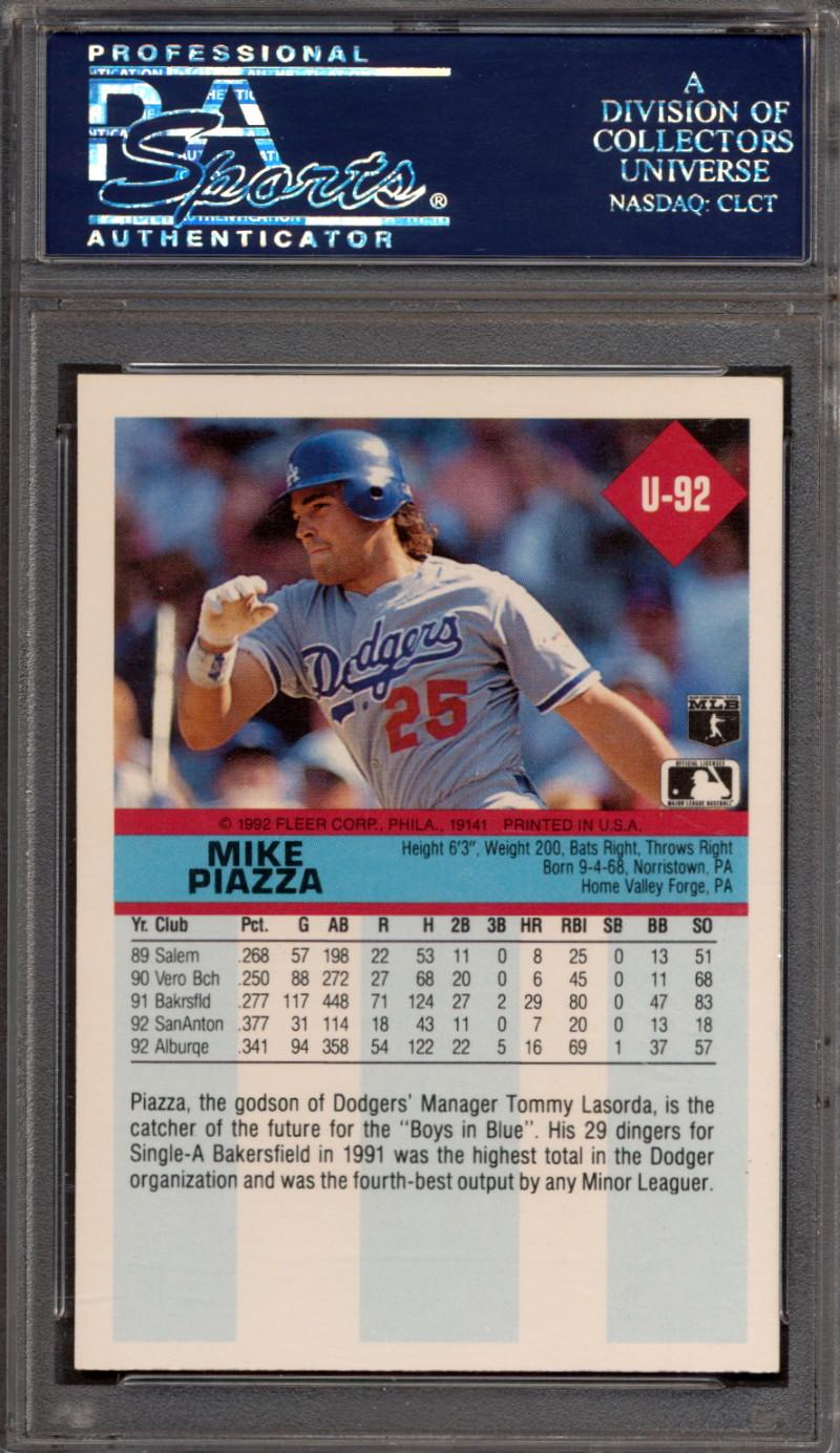 Mike Piazza Signed 1992 Fleer Update #92 RC (PSA) at PristineAuction.com Mike Piazza Signed 1992 Fleer Update #92 RC (PSA) at PristineAuction.com