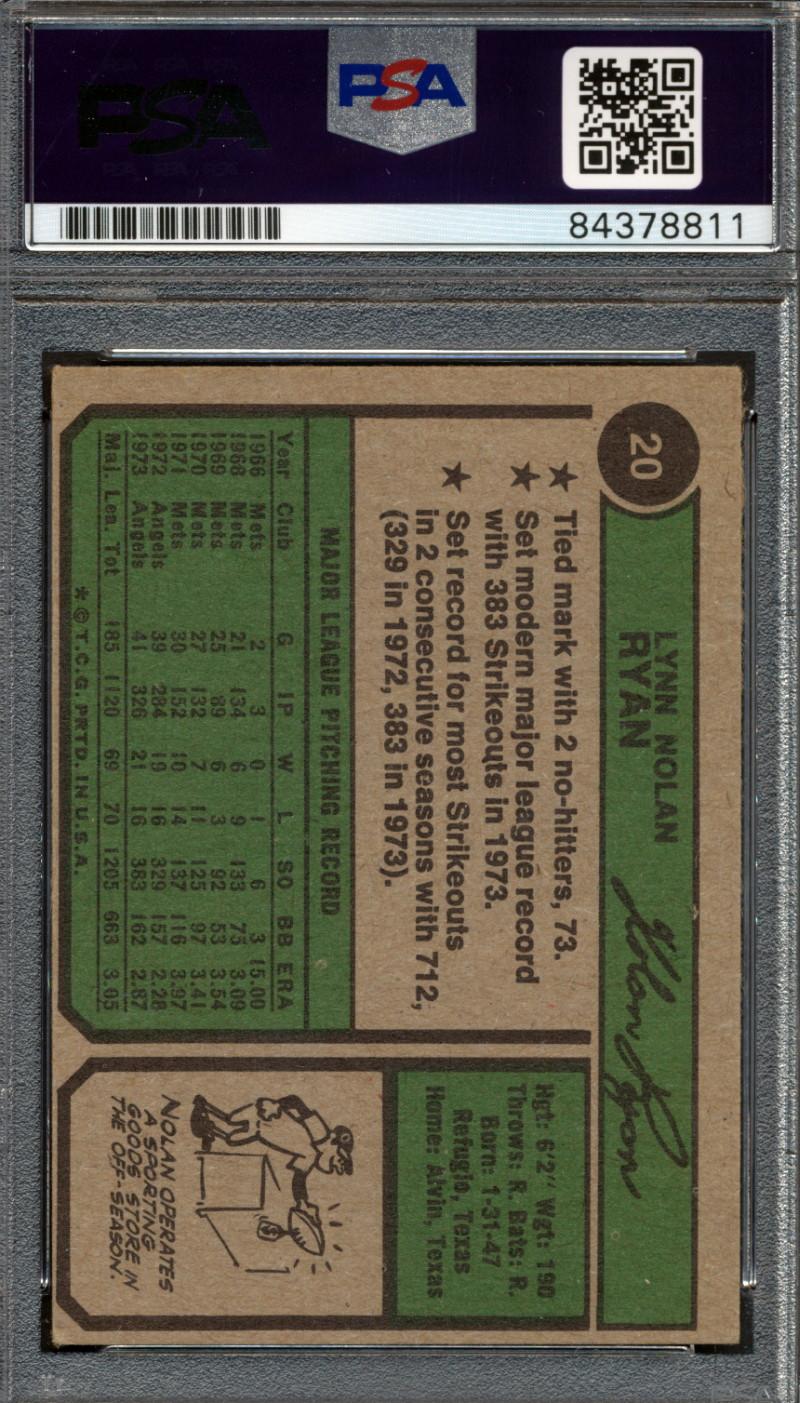 Nolan Ryan Signed 1974 Topps #20 (PSA) at PristineAuction.com Nolan Ryan Signed 1974 Topps #20 (PSA) at PristineAuction.com