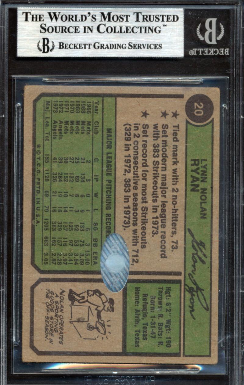 Nolan Ryan Signed 1974 Topps #20 (BGS) at PristineAuction.com Nolan Ryan Signed 1974 Topps #20 (BGS) at PristineAuction.com