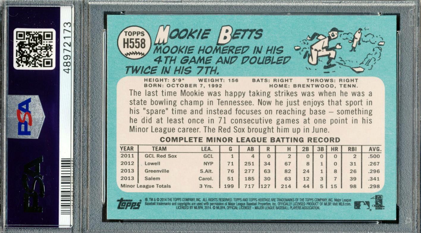 Mookie Betts 2014 Topps Heritage #H558 RC (PSA 9) at PristineAuction.com Mookie Betts 2014 Topps Heritage #H558 RC (PSA 9) at PristineAuction.com
