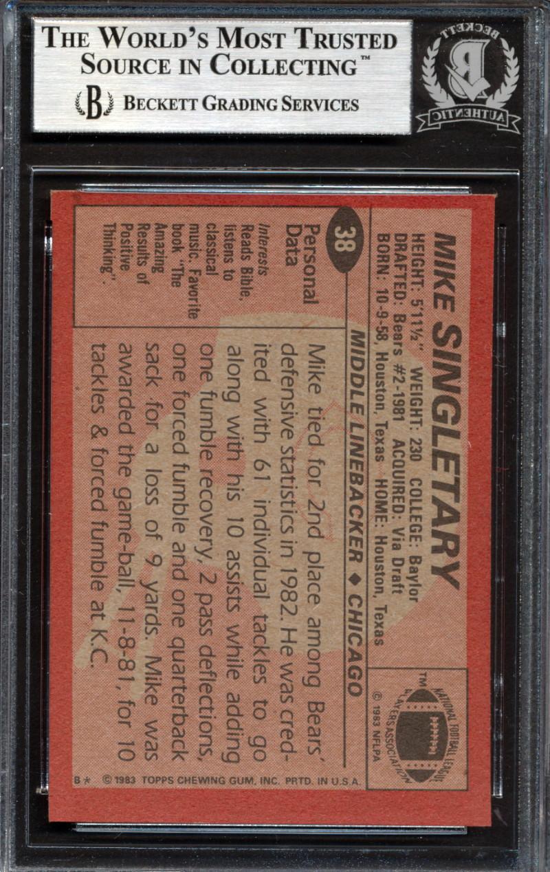 Mike Singletary Signed 1983 Topps #38 RC Inscribed "HOF 98" & "SBXX" (BGS) at PristineAuction.com Mike Singletary Signed 1983 Topps #38 RC Inscribed "HOF 98" & "SBXX" (BGS) at PristineAuction.com