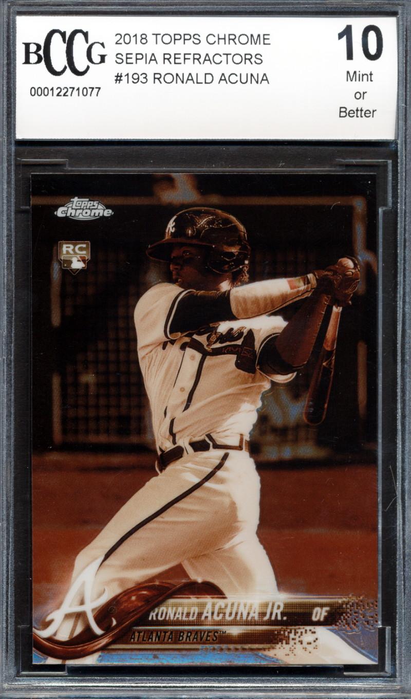 Ronald Acuna Jr. 2018 Topps Chrome Sepia Refractor #193 (BCCG 10) at PristineAuction.com Ronald Acuna Jr. 2018 Topps Chrome Sepia Refractor #193 (BCCG 10) at PristineAuction.com