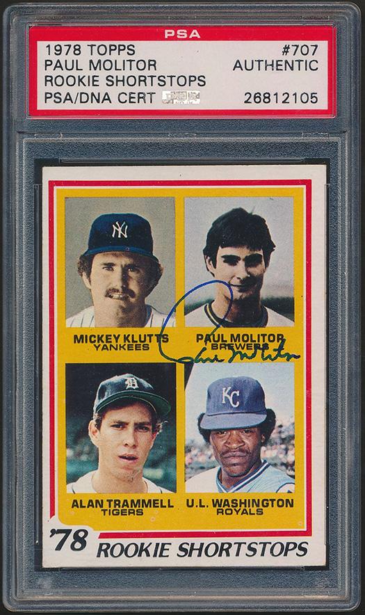Paul Molitor Signed Mickey Klutts / Paul Molitor RC / Alan Trammell RC / U.L. Washington RC 1978 Topps / Rookie Shortstops #707 (PSA) at PristineAuction.com Paul Molitor Signed Mickey Klutts / Paul Molitor RC / Alan Trammell RC / U.L. Washington RC 1978 Topps / Rookie Shortstops #707 (PSA) at PristineAuction.com