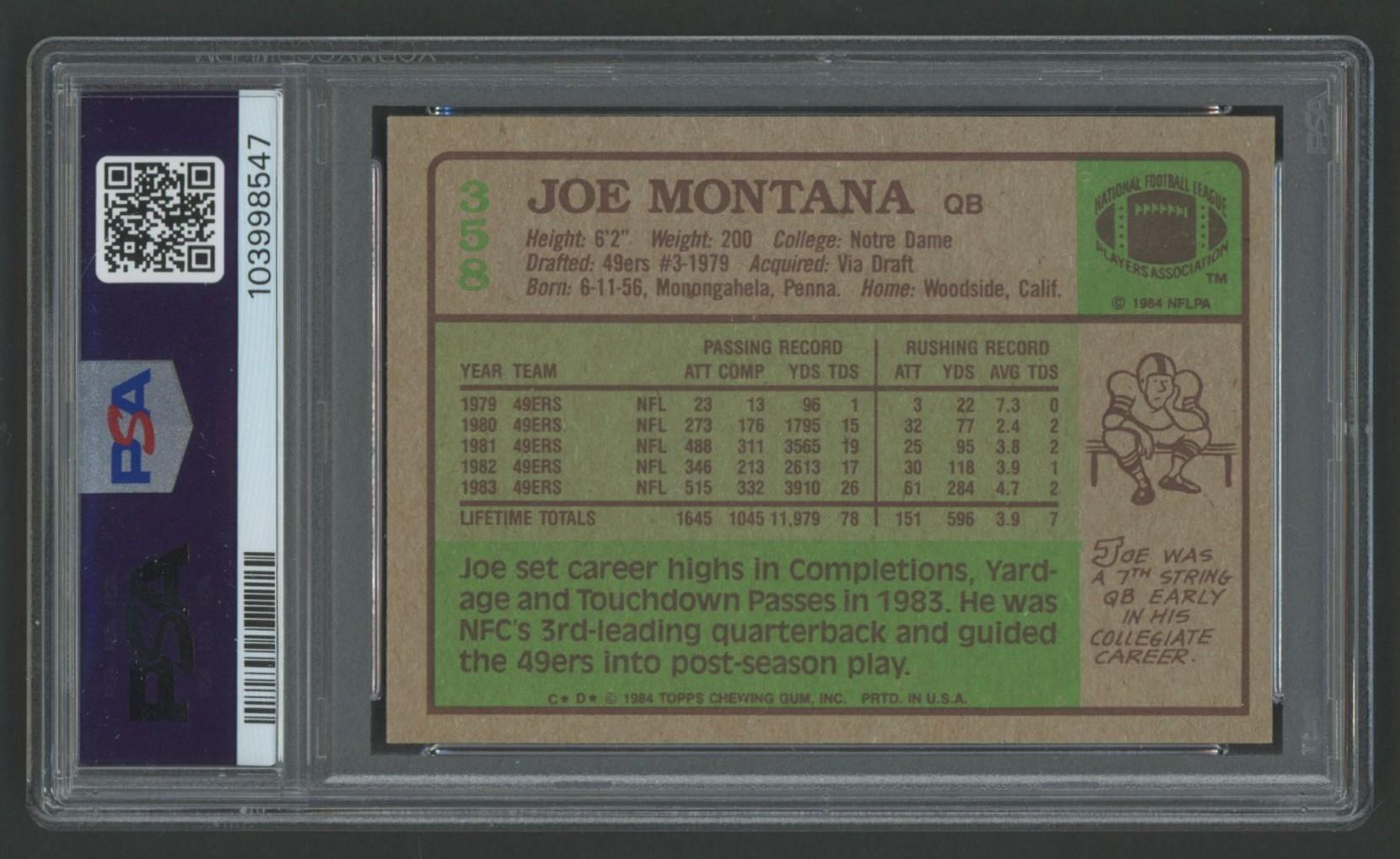 Joe Montana 1984 Topps #358 PB (PSA 9) at PristineAuction.com Joe Montana 1984 Topps #358 PB (PSA 9) at PristineAuction.com