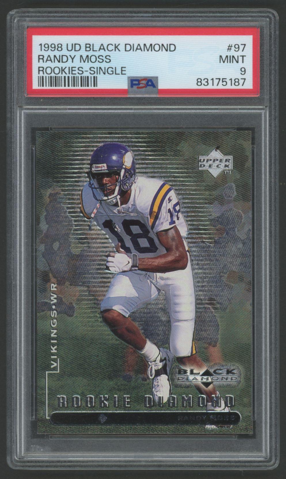 Randy Moss 1998 Upper Deck Black Diamond Rookies Single #97 (PSA 9) at PristineAuction.com Randy Moss 1998 Upper Deck Black Diamond Rookies Single #97 (PSA 9) at PristineAuction.com