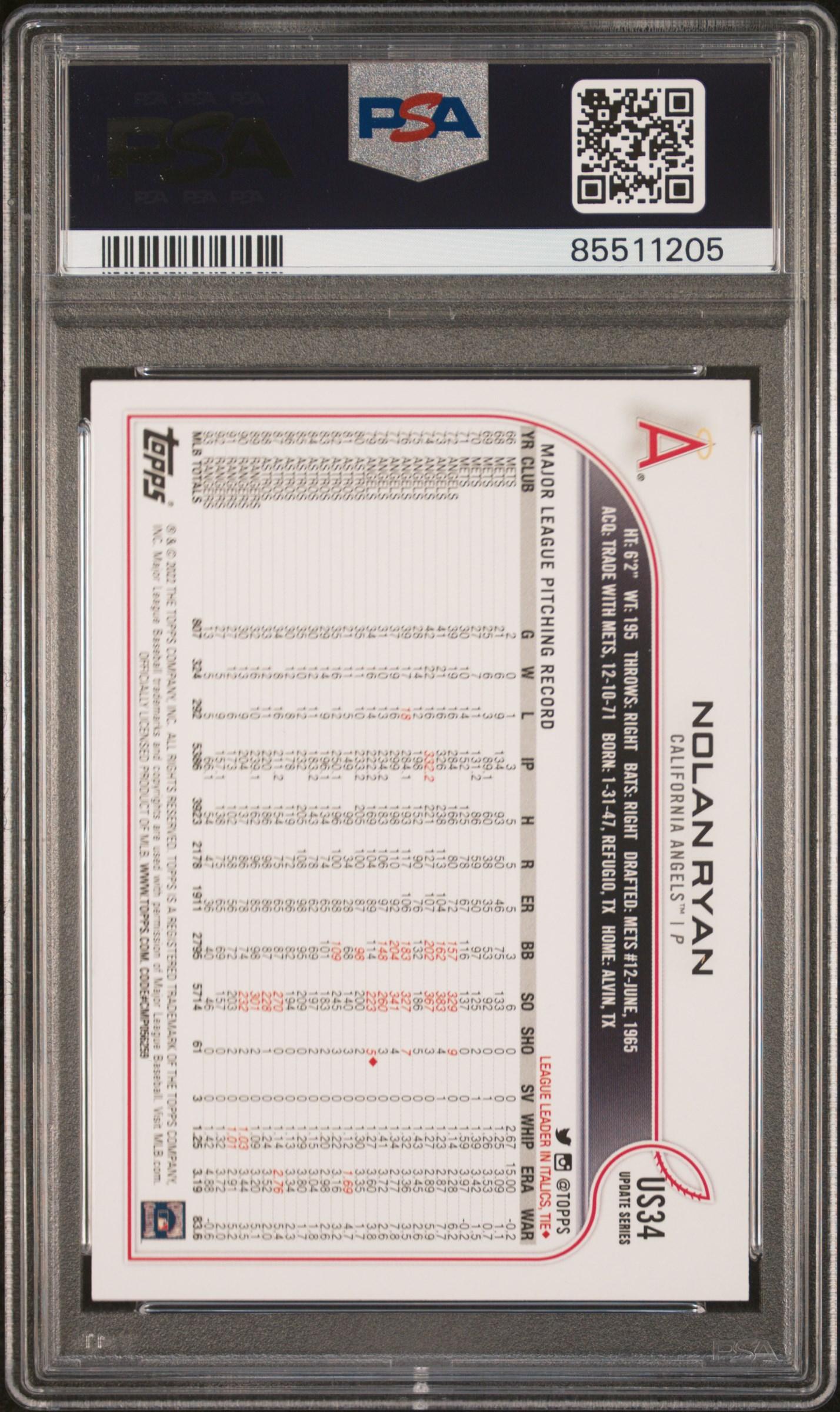 Nolan Ryan 2022 Topps Update SP #US34 (PSA 10) at PristineAuction.com Nolan Ryan 2022 Topps Update SP #US34 (PSA 10) at PristineAuction.com