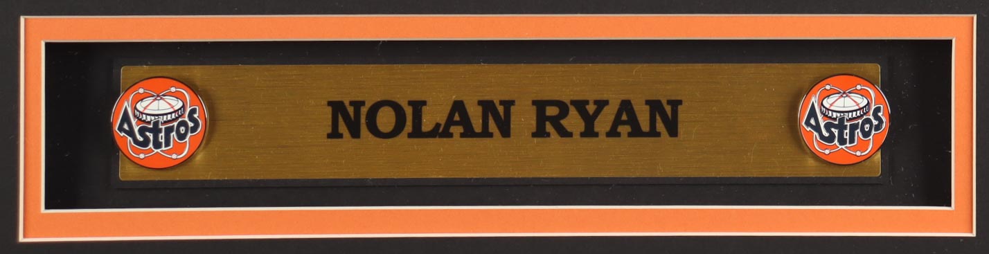 Nolan Ryan Signed Custom Framed Jersey Display Inscribed "108.5 M.P.H" with (2) Astros Logo Pins (PSA) at PristineAuction.com Nolan Ryan Signed Custom Framed Jersey Display Inscribed "108.5 M.P.H" with (2) Astros Logo Pins (PSA) at PristineAuction.com