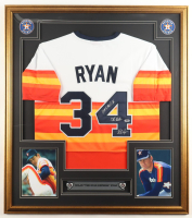 Nolan Ryan Signed Custom Framed Jersey Display Inscribed "108.5 M.P.H" with (2) Astros Logo Pins (PSA) at PristineAuction.com