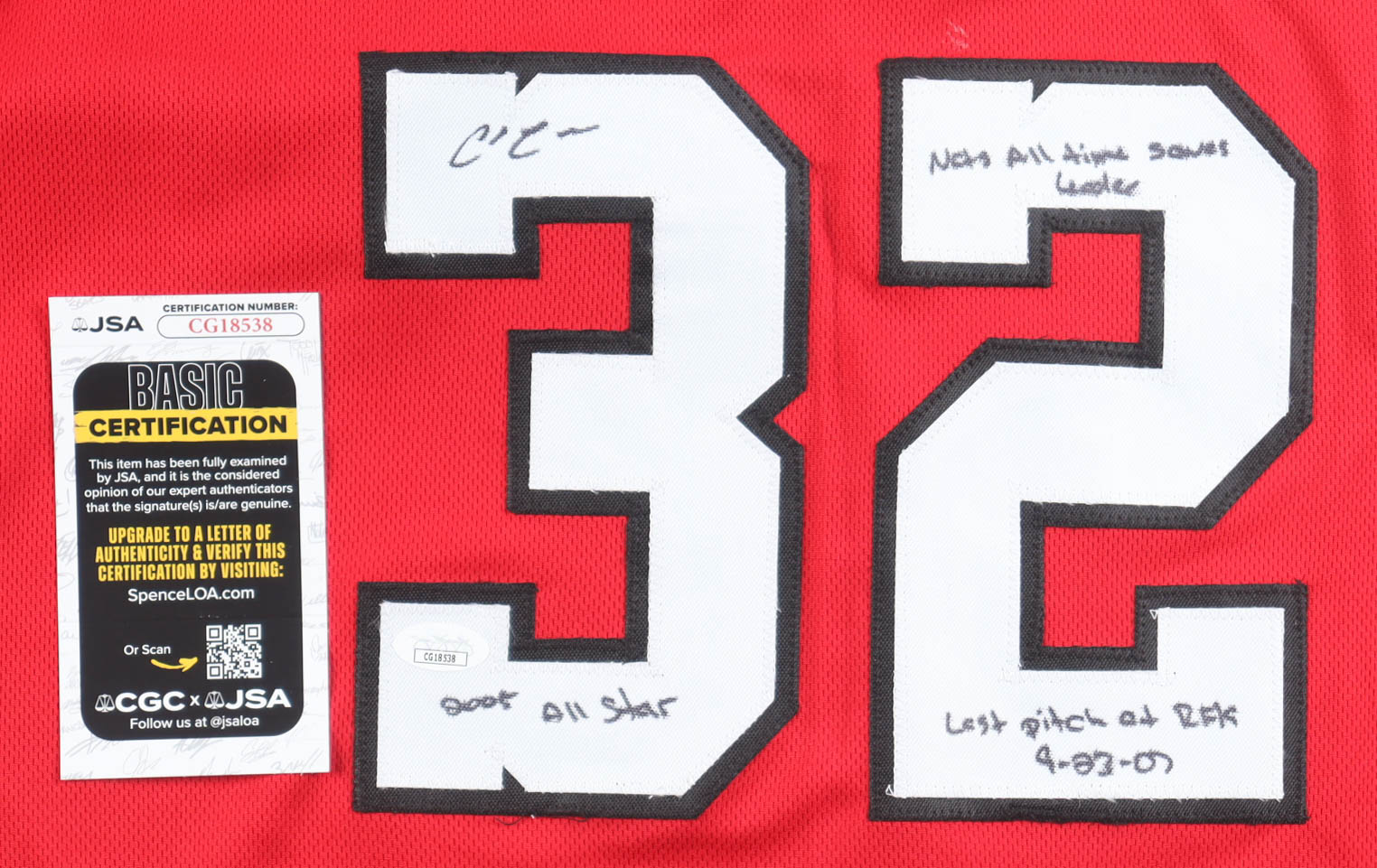 Chad Cordero Signed Jersey With Career Highlight Inscriptions (JSA) at PristineAuction.com Chad Cordero Signed Jersey With Career Highlight Inscriptions (JSA) at PristineAuction.com