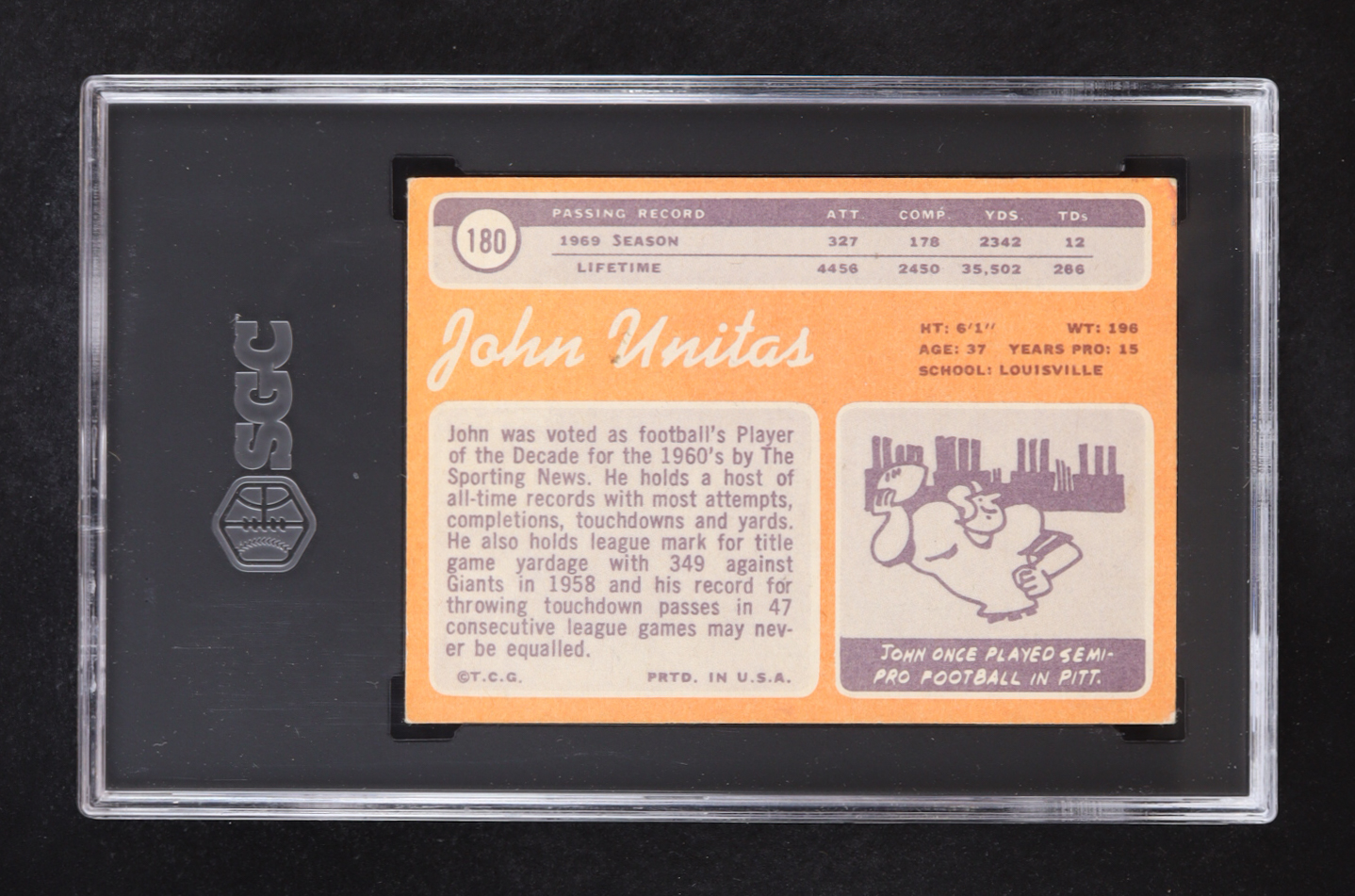 Johnny Unitas 1970 Topps #180 (SGC 5) at PristineAuction.com Johnny Unitas 1970 Topps #180 (SGC 5) at PristineAuction.com