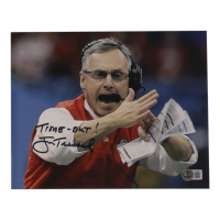 Jim Tressel Signed Ohio State Buckeyes 8x10 Photo Inscribed "Time-Out!" (Beckett) at PristineAuction.com