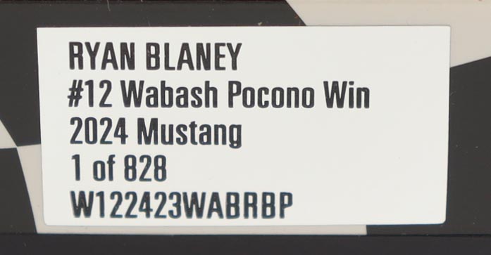 Ryan Blaney Signed 2024 #12 Wabash Pocono Win Mustang | 1:24 Diecast Car (PA) at PristineAuction.com Ryan Blaney Signed 2024 #12 Wabash Pocono Win Mustang | 1:24 Diecast Car (PA) at PristineAuction.com