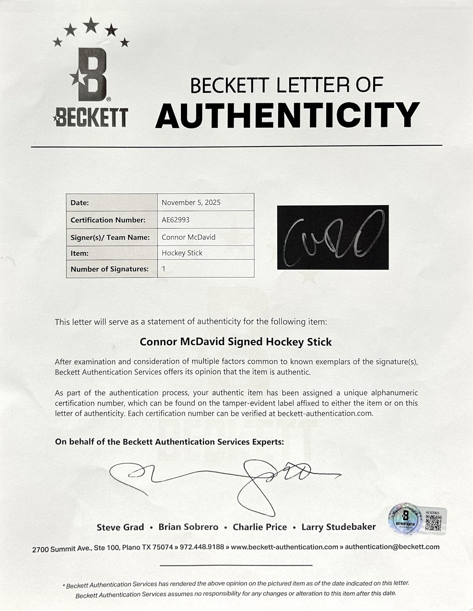 Connor McDavid Signed CCM Tacks 2092 Hockey Stick (Beckett) at PristineAuction.com Connor McDavid Signed CCM Tacks 2092 Hockey Stick (Beckett) at PristineAuction.com