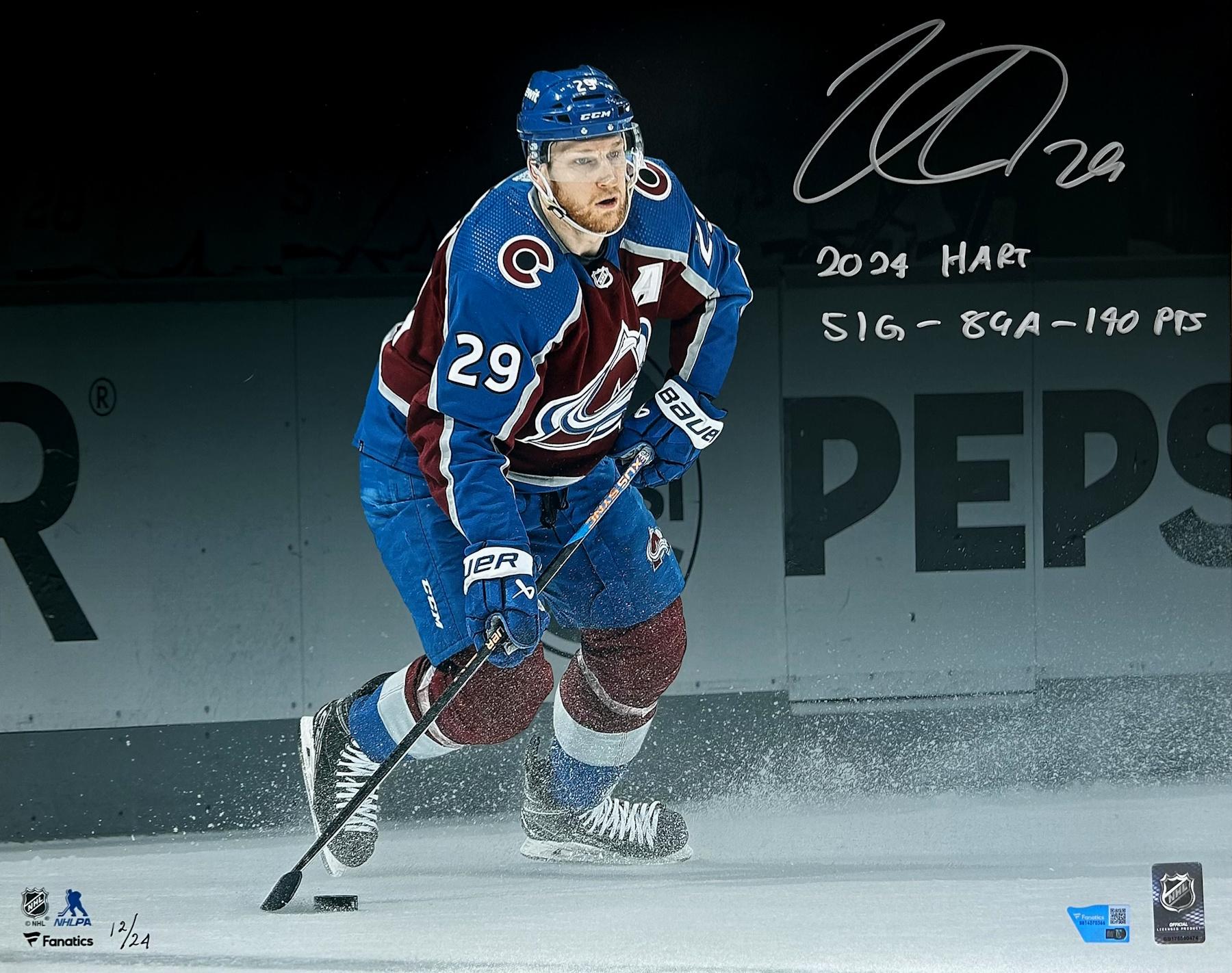 Nathan MacKinnon Signed LE Avalance 16x20 Photo Inscribed "2024 Hart" & "51G - 89A - 190PTS" (Fanatics) at PristineAuction.com Nathan MacKinnon Signed LE Avalance 16x20 Photo Inscribed "2024 Hart" & "51G - 89A - 190PTS" (Fanatics) at PristineAuction.com