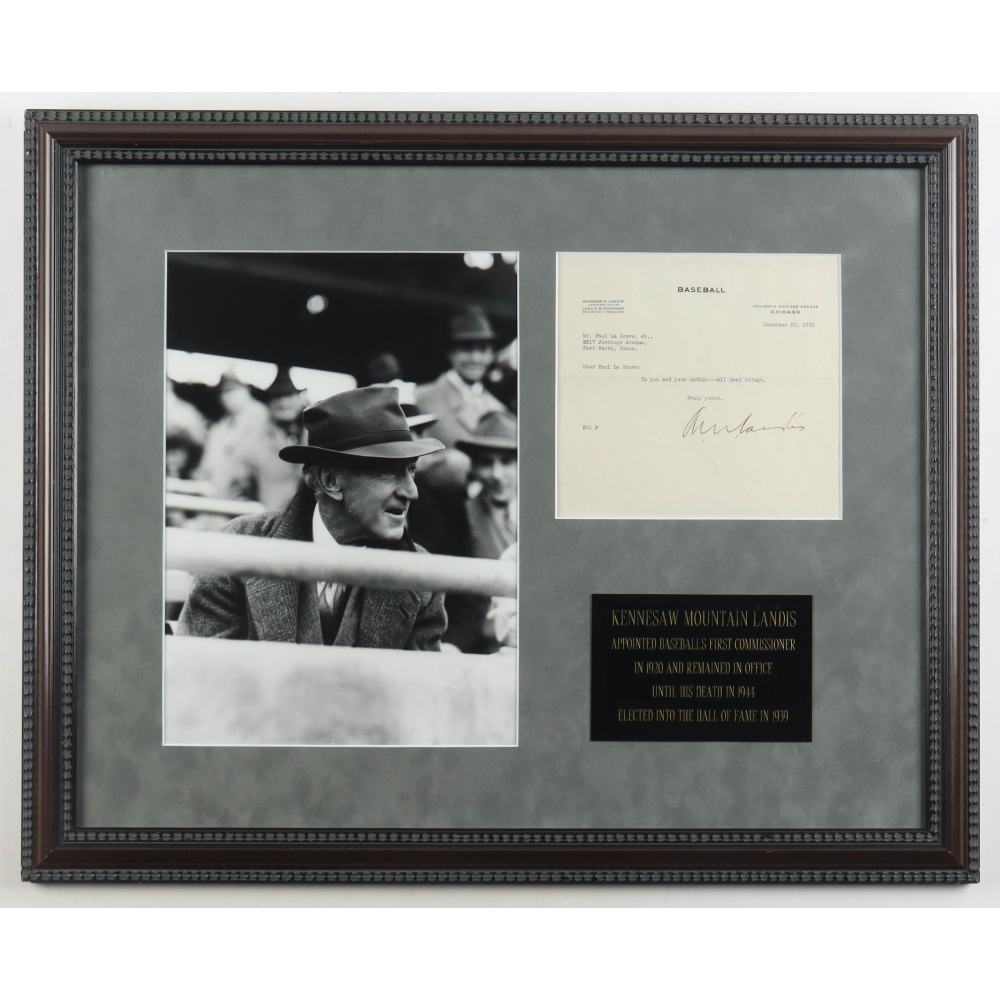 Note Framed Kenesaw Mountain Landis Signed Custom Framed Typed Note Display (PSA ...