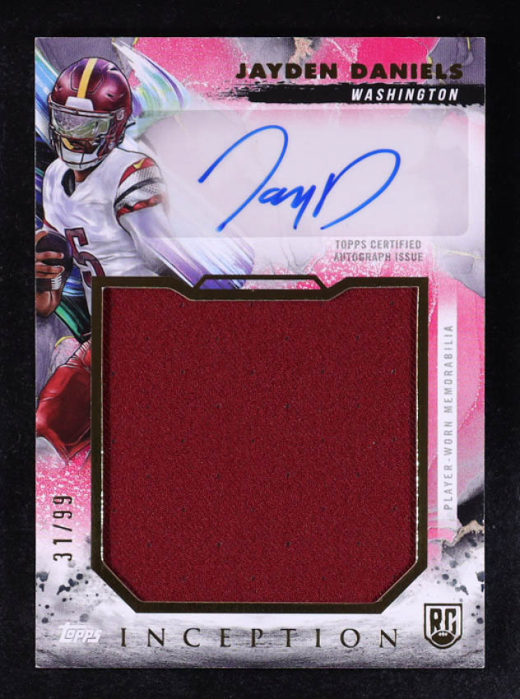 Jayden Daniels 2024 Topps Inception Rookie Jumbo Relic Autographs Magenta #RJRAJD #31/99 RC
