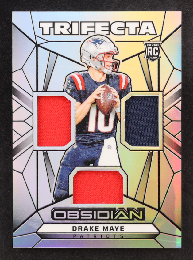 Drake Maye 2024 Panini Obsidian Trifecta Swatches Silver #2 RC #39/99 at PristineAuction.com Drake Maye 2024 Panini Obsidian Trifecta Swatches Silver #2 RC #39/99 at PristineAuction.com