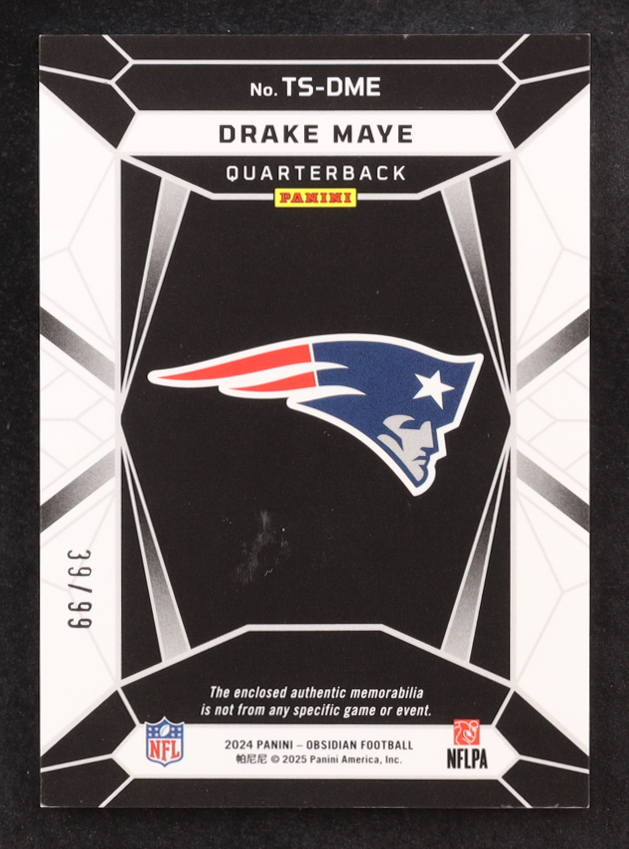 Drake Maye 2024 Panini Obsidian Trifecta Swatches Silver #2 RC #39/99 at PristineAuction.com Drake Maye 2024 Panini Obsidian Trifecta Swatches Silver #2 RC #39/99 at PristineAuction.com