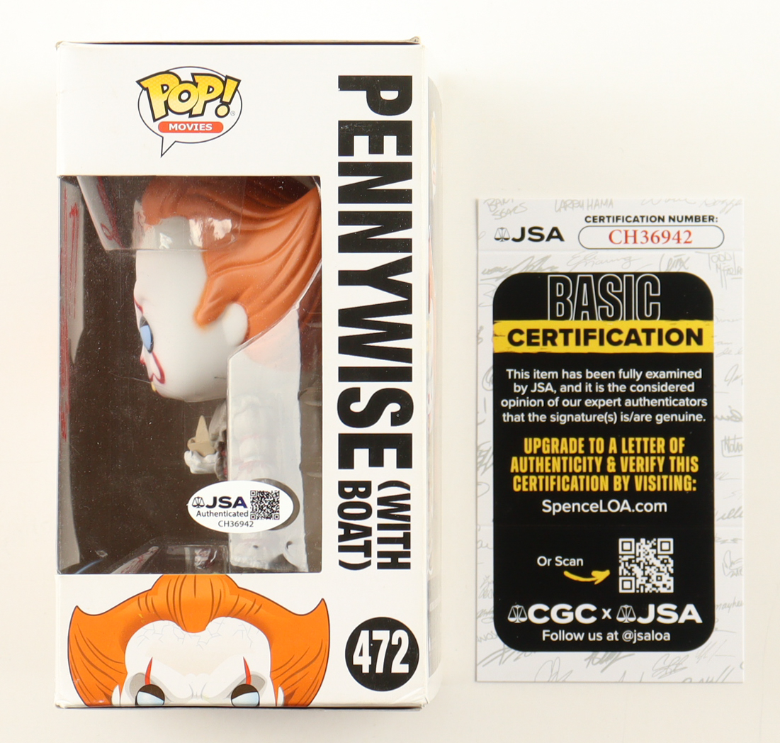 Jackson Robert Scott Signed "IT" #472 Pennywise (With Boat) Funko Pop! Inscribed "Georgie" (JSA) at PristineAuction.com Jackson Robert Scott Signed "IT" #472 Pennywise (With Boat) Funko Pop! Inscribed "Georgie" (JSA) at PristineAuction.com