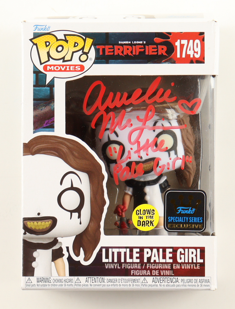 Amelie McLain Signed "Terrifier" #1749 Little Pale Girl Funko Pop! Vinyl Figure Inscribed "Little Pale Girl" (JSA) at PristineAuction.com Amelie McLain Signed "Terrifier" #1749 Little Pale Girl Funko Pop! Vinyl Figure Inscribed "Little Pale Girl" (JSA) at PristineAuction.com