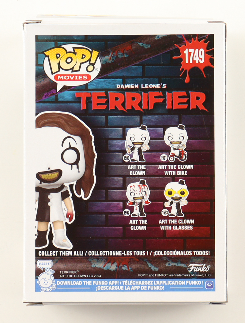 Amelie McLain Signed "Terrifier" #1749 Little Pale Girl Funko Pop! Vinyl Figure Inscribed "Little Pale Girl" (JSA) at PristineAuction.com Amelie McLain Signed "Terrifier" #1749 Little Pale Girl Funko Pop! Vinyl Figure Inscribed "Little Pale Girl" (JSA) at PristineAuction.com