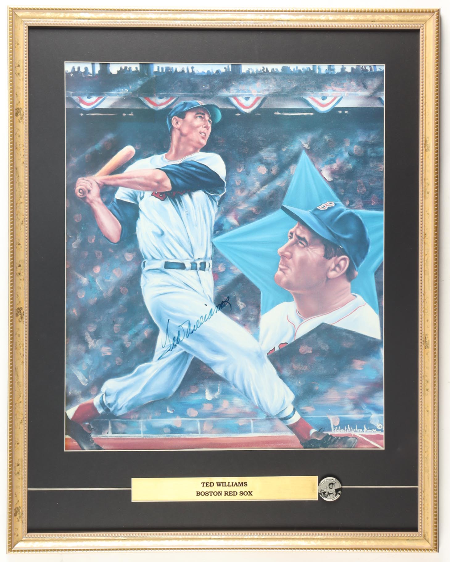 Ted Williams Signed Red Sox Custom Framed Robert Stephen Simon Vintage Art Print Display (Beckett) at PristineAuction.com Ted Williams Signed Red Sox Custom Framed Robert Stephen Simon Vintage Art Print Display (Beckett) at PristineAuction.com