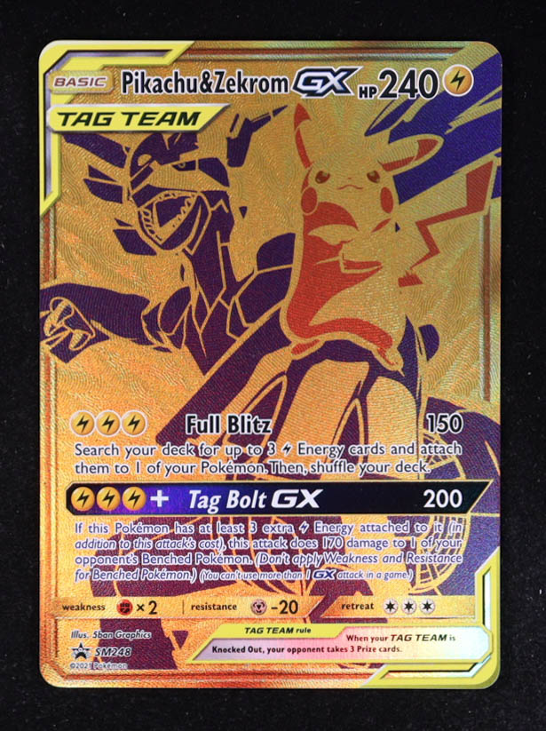 Pikachu & Zekrom 2021 Pokemon GX Tag Team Full Art Black Star Promo #SM248 at PristineAuction.com Pikachu & Zekrom 2021 Pokemon GX Tag Team Full Art Black Star Promo #SM248 at PristineAuction.com