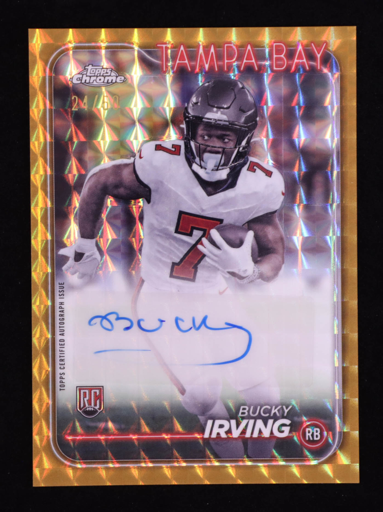 Bucky Irving 2024 Topps Chrome Rookie Autographs Gold Geometric Refractors #RABIR RC #24/50