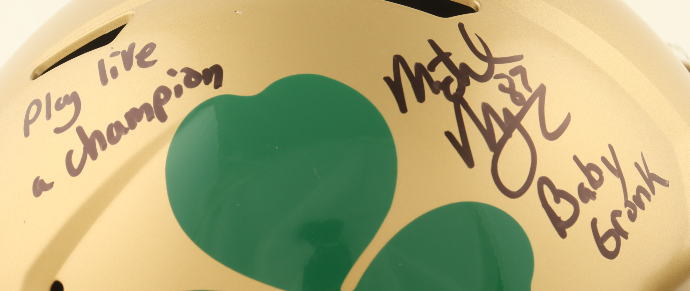 Michael Mayer Signed Notre Dame Fighting Irish Full-Size Speed Helmet Inscribed "Baby Gronk" & "Play Like A Champion" (Beckett) at PristineAuction.com Michael Mayer Signed Notre Dame Fighting Irish Full-Size Speed Helmet Inscribed "Baby Gronk" & "Play Like A Champion" (Beckett) at PristineAuction.com
