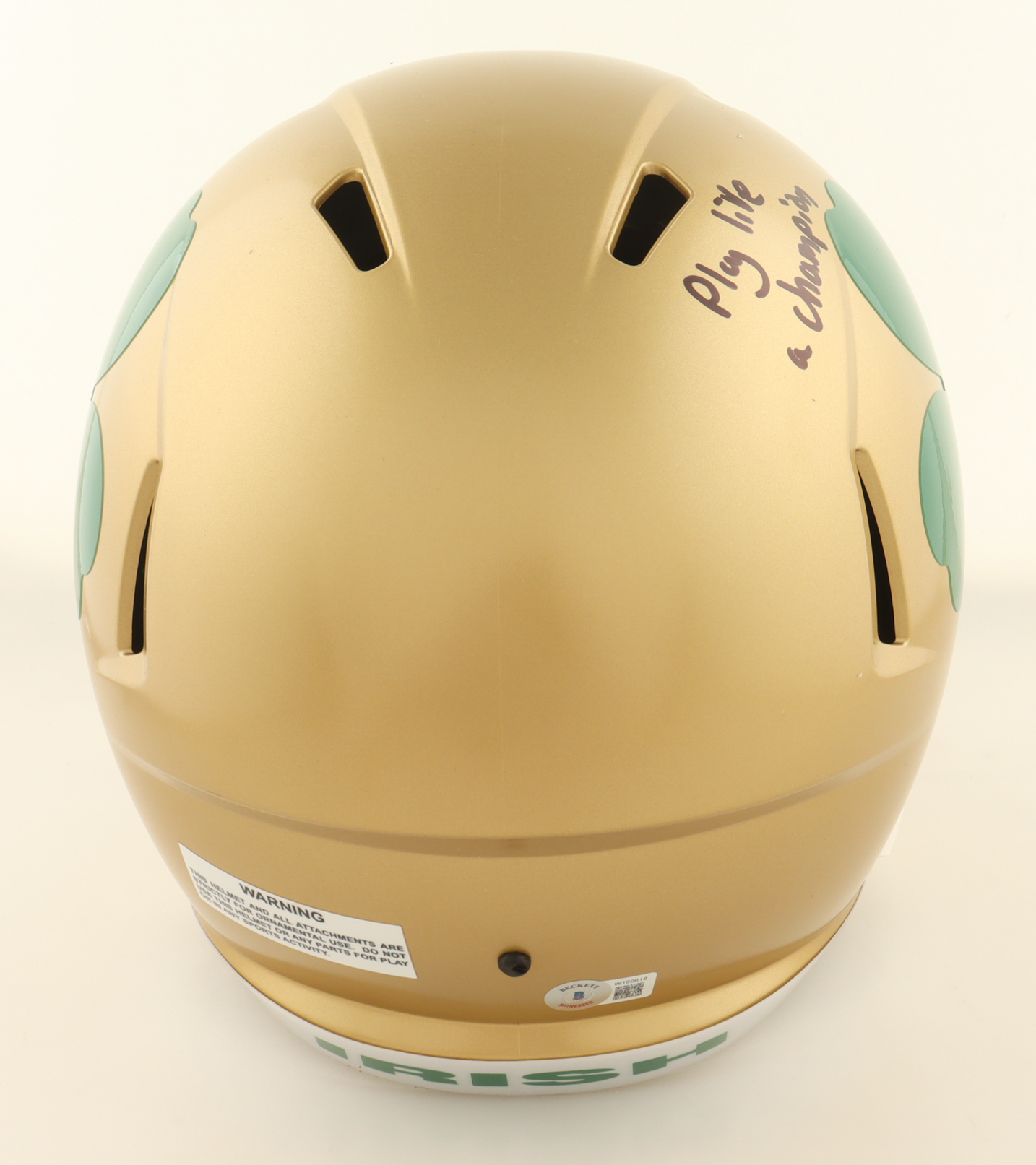 Michael Mayer Signed Notre Dame Fighting Irish Full-Size Speed Helmet Inscribed "Baby Gronk" & "Play Like A Champion" (Beckett) at PristineAuction.com Michael Mayer Signed Notre Dame Fighting Irish Full-Size Speed Helmet Inscribed "Baby Gronk" & "Play Like A Champion" (Beckett) at PristineAuction.com