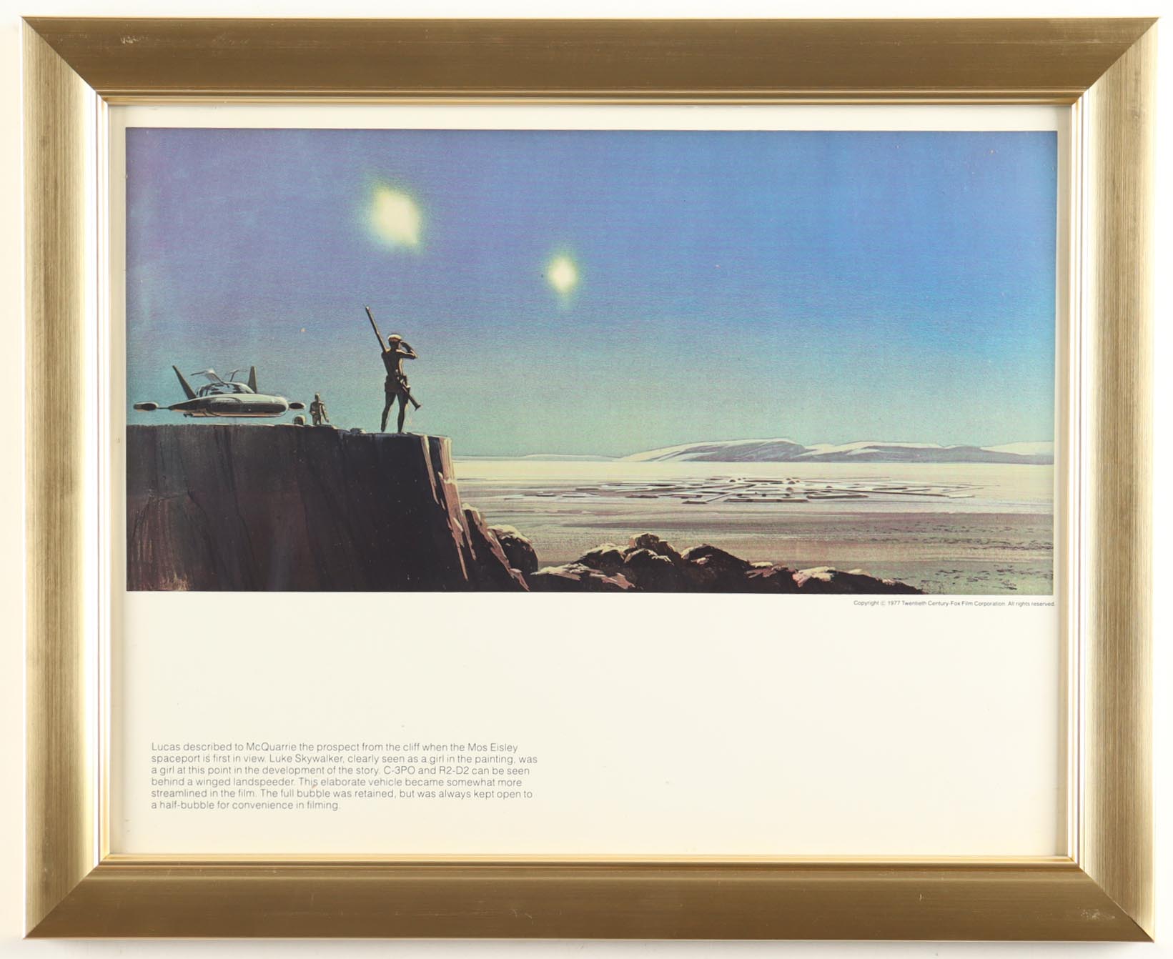 Star Wars "Luke Skywalker at Mos Eisley Space Port" 1977 Ralph McQuarrie Custom Framed Pre-Production Art Photo Display at PristineAuction.com Star Wars "Luke Skywalker at Mos Eisley Space Port" 1977 Ralph McQuarrie Custom Framed Pre-Production Art Photo Display at PristineAuction.com