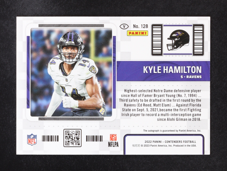 Kyle Hamilton 2022 Panini Contenders AU VAR #128B RC at PristineAuction.com Kyle Hamilton 2022 Panini Contenders AU VAR #128B RC at PristineAuction.com