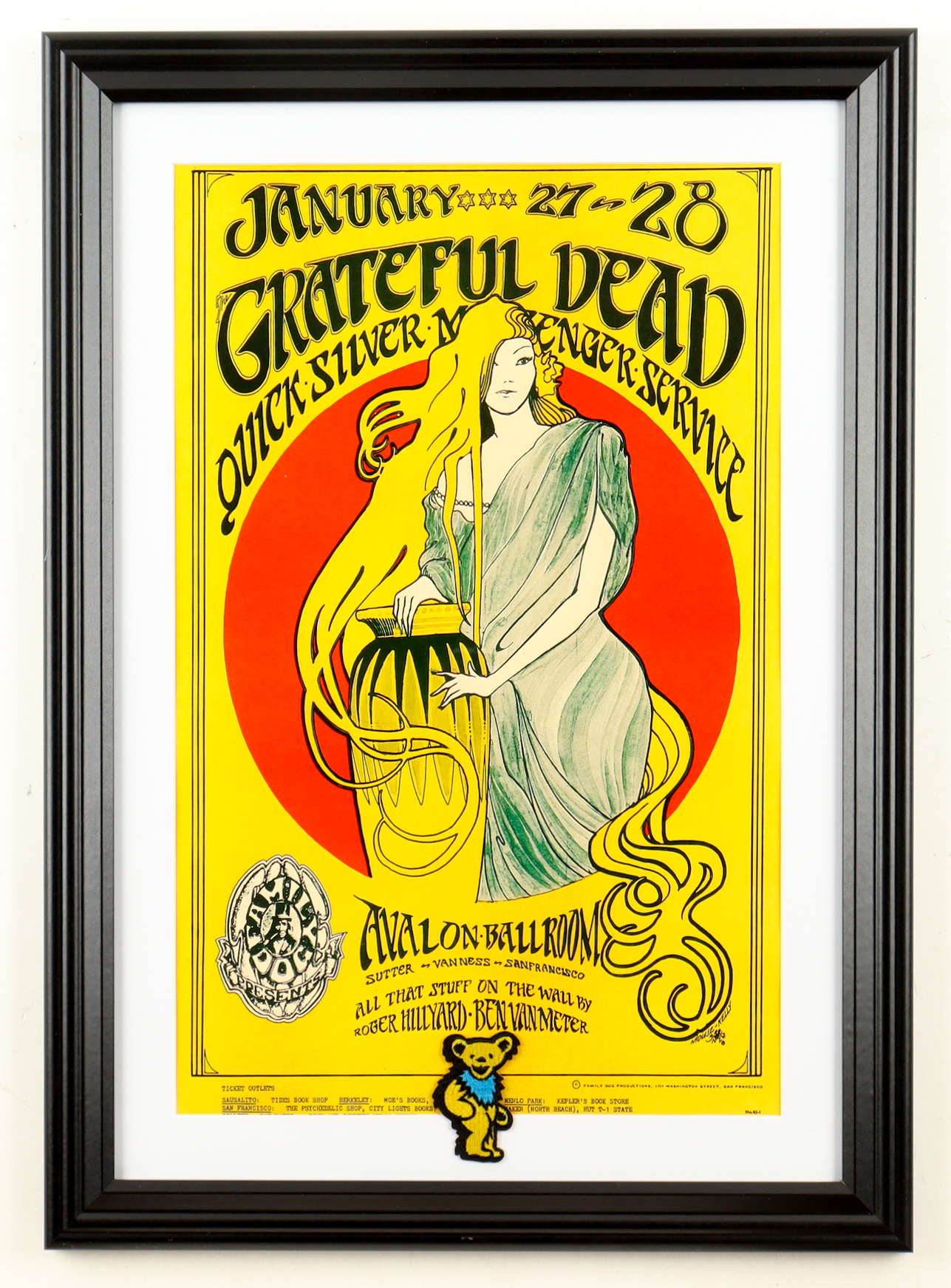 1966 "Grateful Dead" Avalon Ballroom Custom Framed Concert Poster Display with Grateful Dead Patch at PristineAuction.com 1966 "Grateful Dead" Avalon Ballroom Custom Framed Concert Poster Display with Grateful Dead Patch at PristineAuction.com