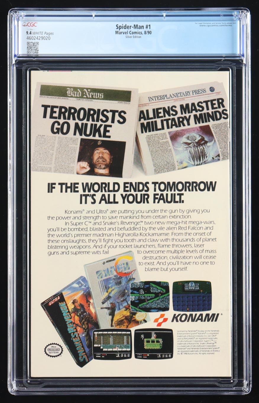 1990 "Spider-Man" Issue #1 Marvel Comic Book (CGC 9.4) at PristineAuction.com 1990 "Spider-Man" Issue #1 Marvel Comic Book (CGC 9.4) at PristineAuction.com