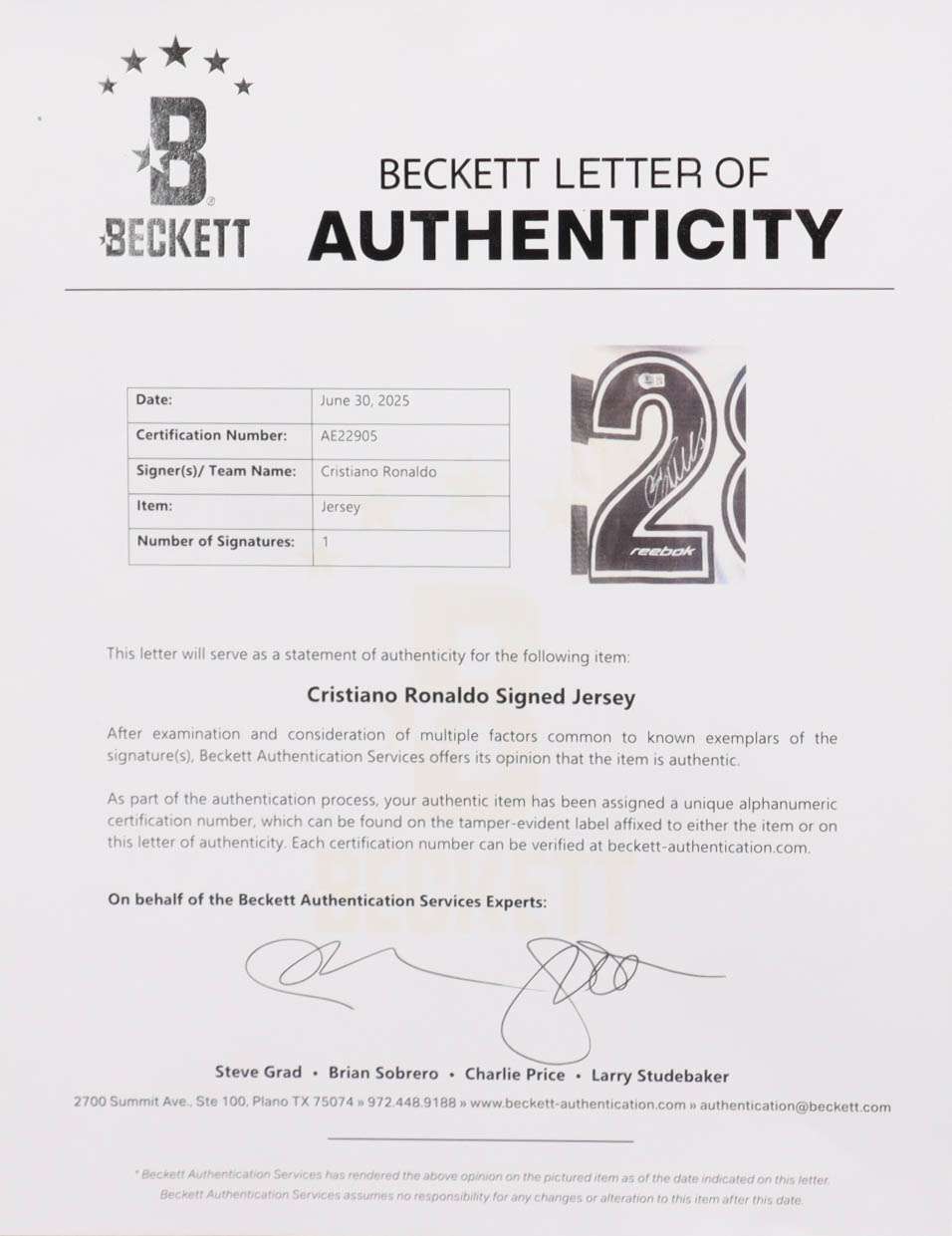 Cristiano Ronaldo Signed Portugal Reebok Authentic Jersey (Beckett) at PristineAuction.com Cristiano Ronaldo Signed Portugal Reebok Authentic Jersey (Beckett) at PristineAuction.com