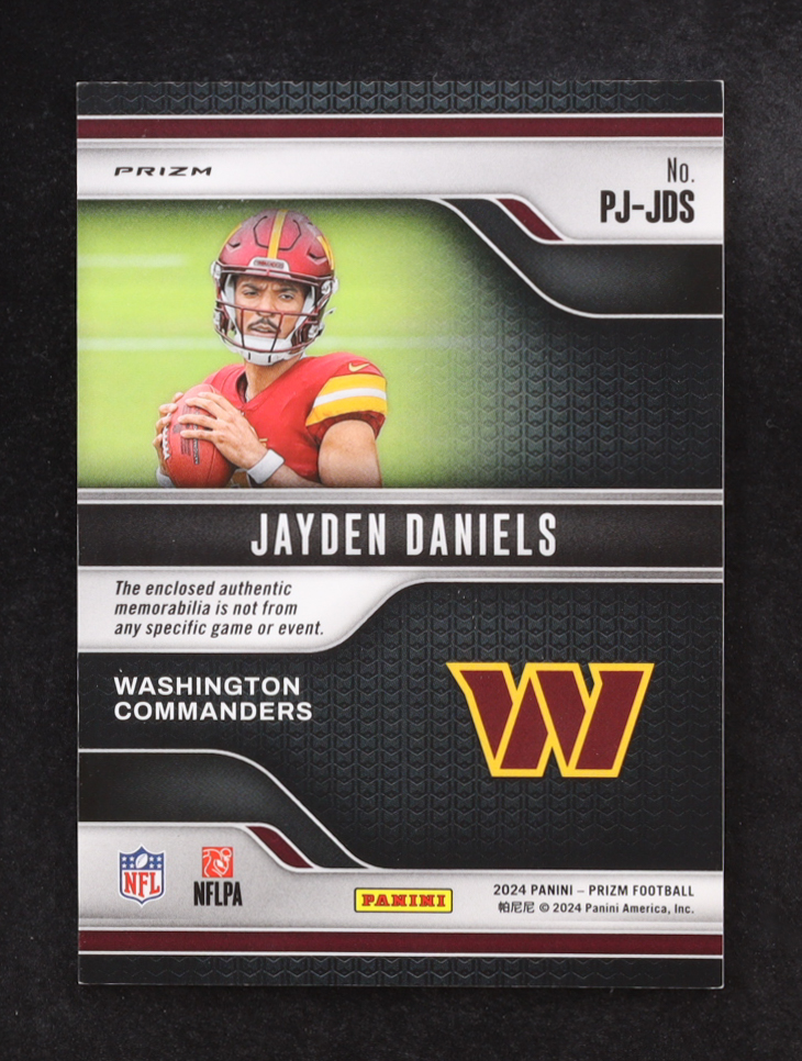Jayden Daniels 2024 Panini Prizm Premier Jerseys Pink #2 RC at PristineAuction.com Jayden Daniels 2024 Panini Prizm Premier Jerseys Pink #2 RC at PristineAuction.com